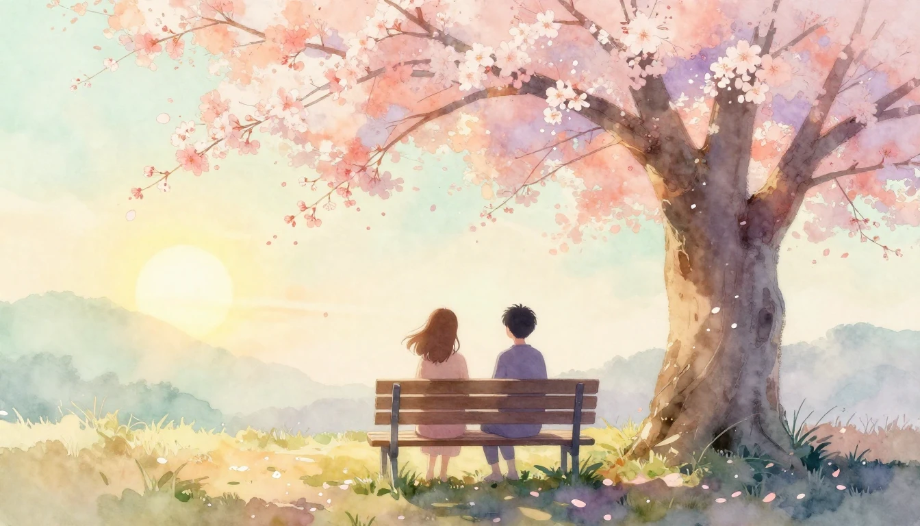 A soft and ethereal watercolor painting depicting two silhou...