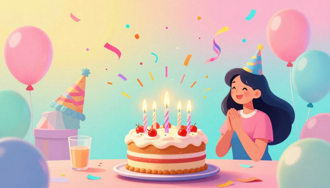 A vibrant digital artwork depicting a joyful birthday celebr...