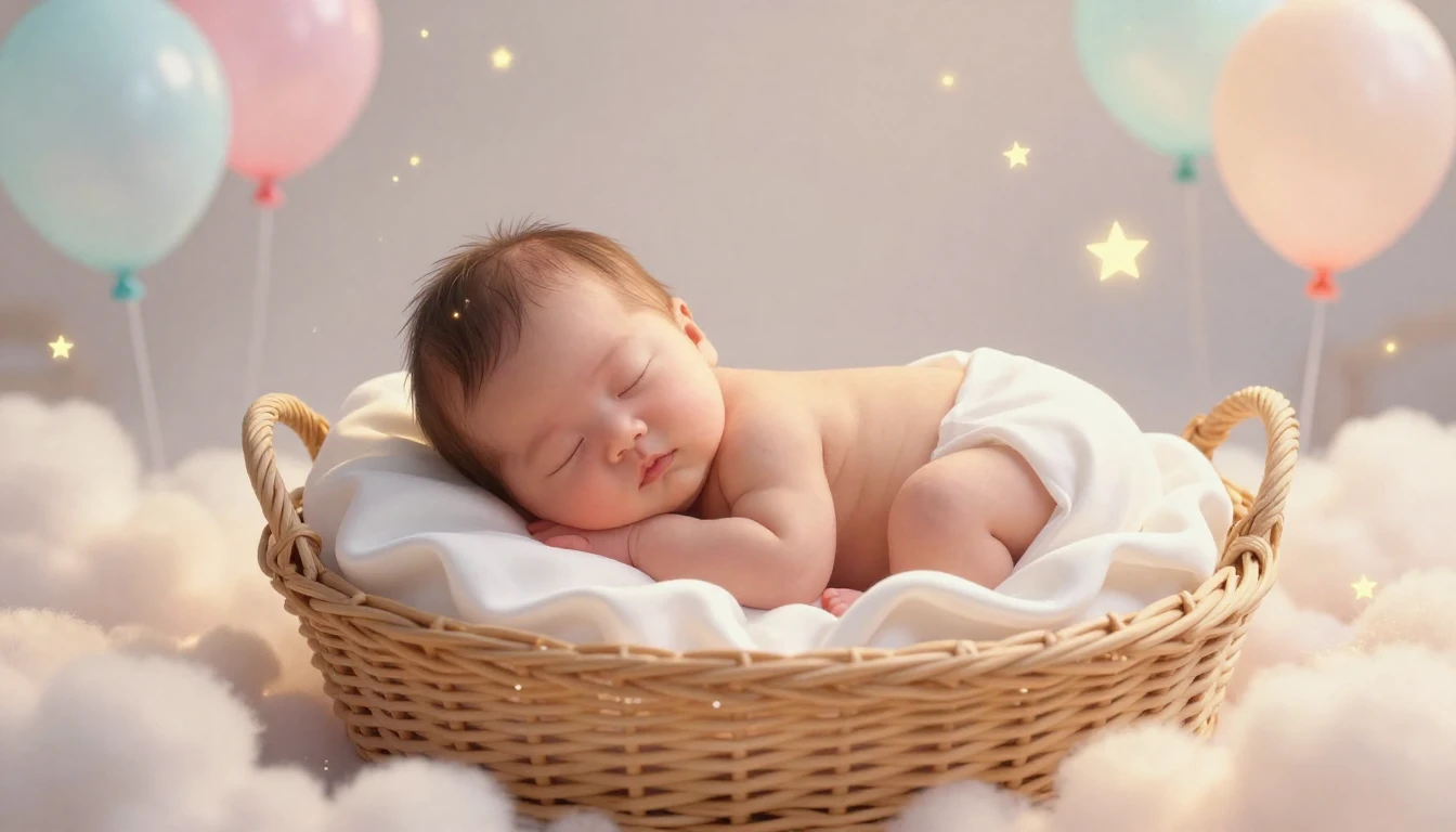 A heartwarming digital art illustration of a newborn baby sl...