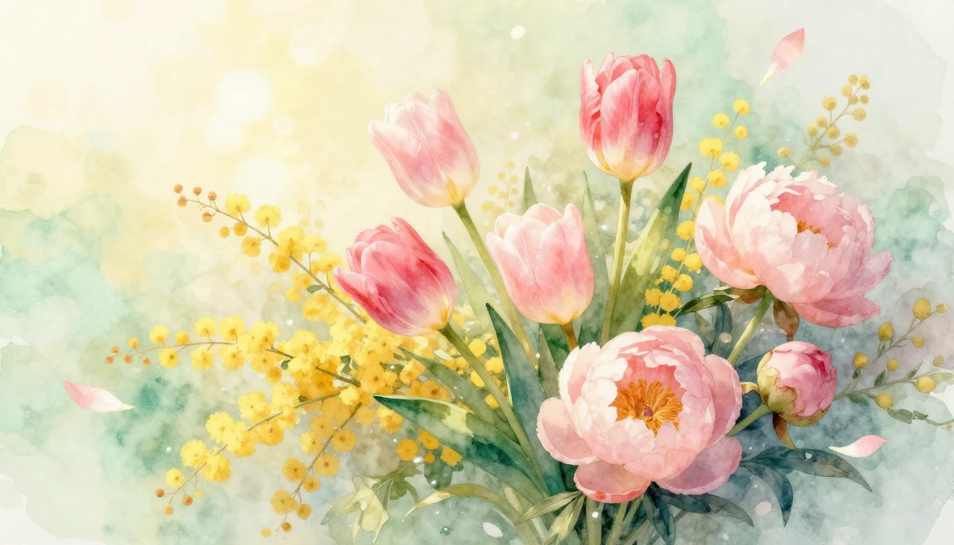 A beautiful and delicate watercolor composition featuring a ...