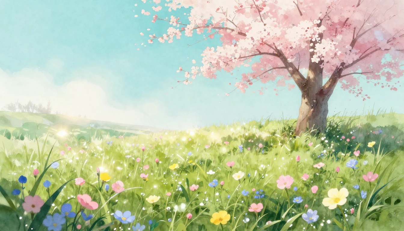 A breathtaking watercolor illustration of a vibrant spring m...