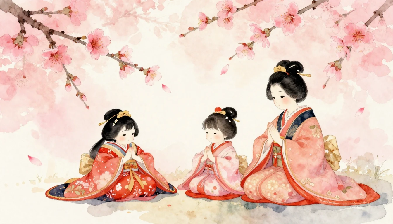 A delicate watercolor painting of traditional Japanese Hina ...