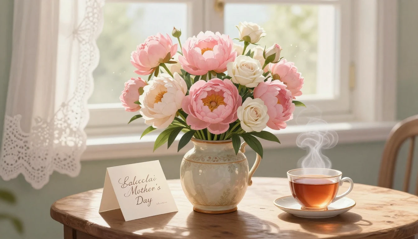 A heartwarming and soft illustration for Mother's Day. A bea...