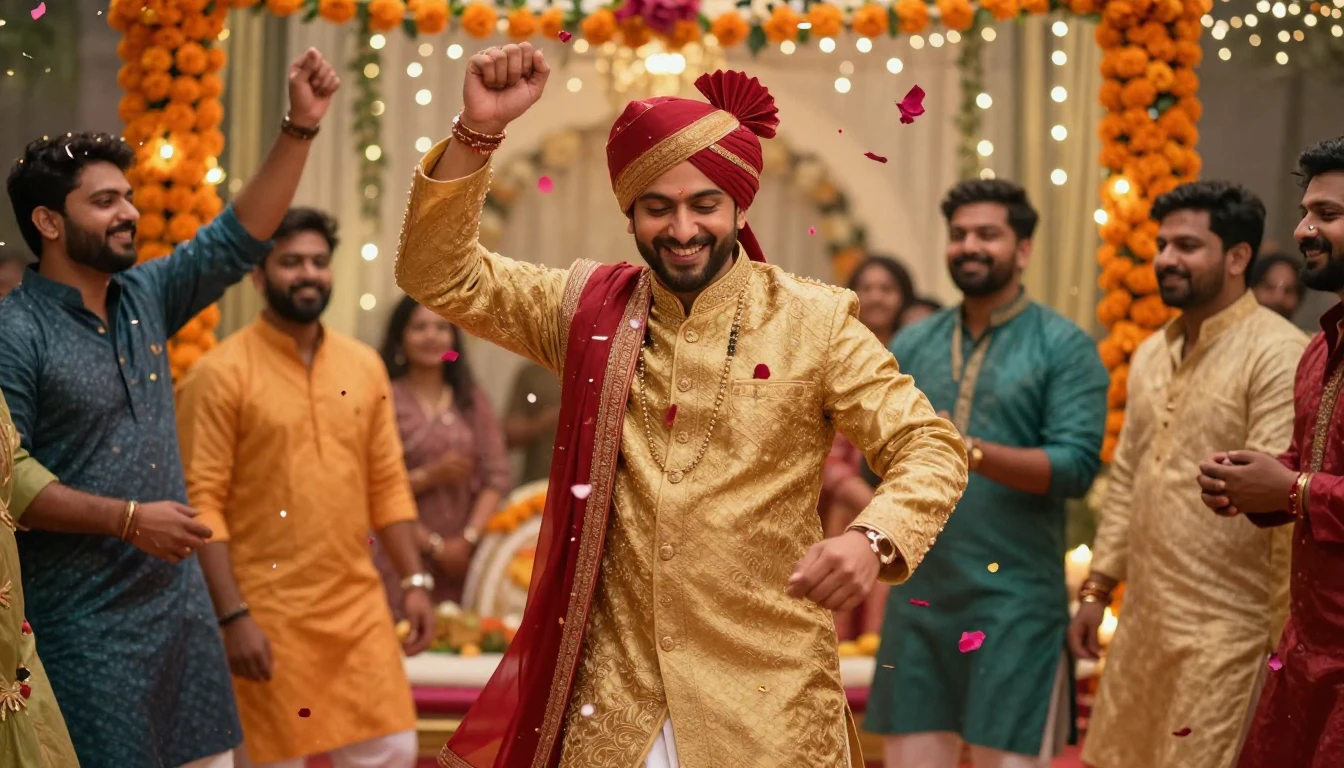 A cinematic, high-resolution shot of an Indian wedding celeb...