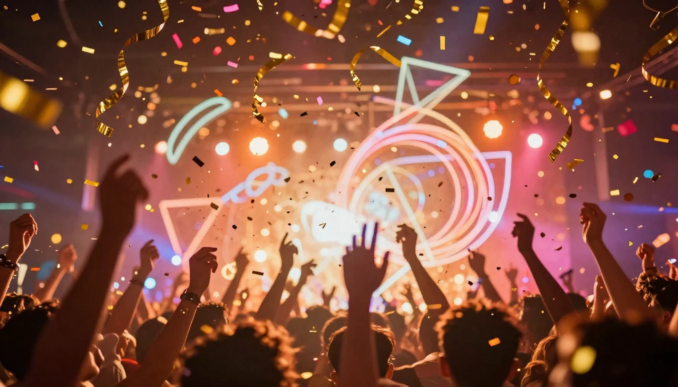 A vibrant and explosive celebration scene filled with colorf...