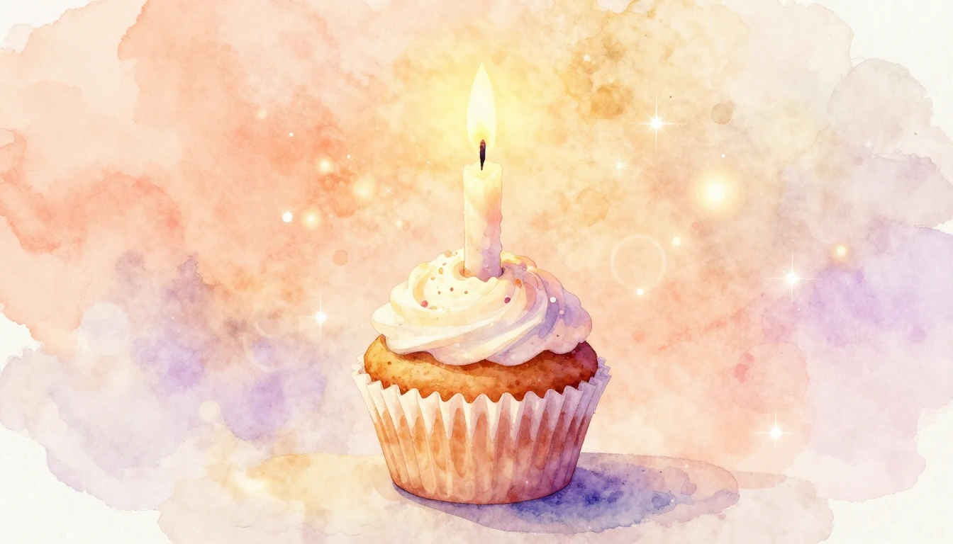 A soft watercolor painting of a single glowing candle on a s...
