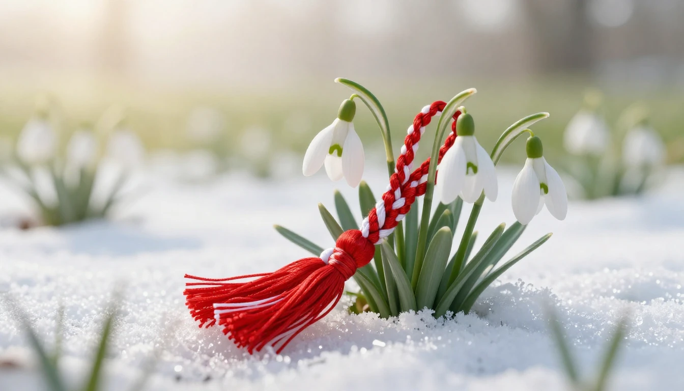 A delicate composition featuring a traditional red and white...