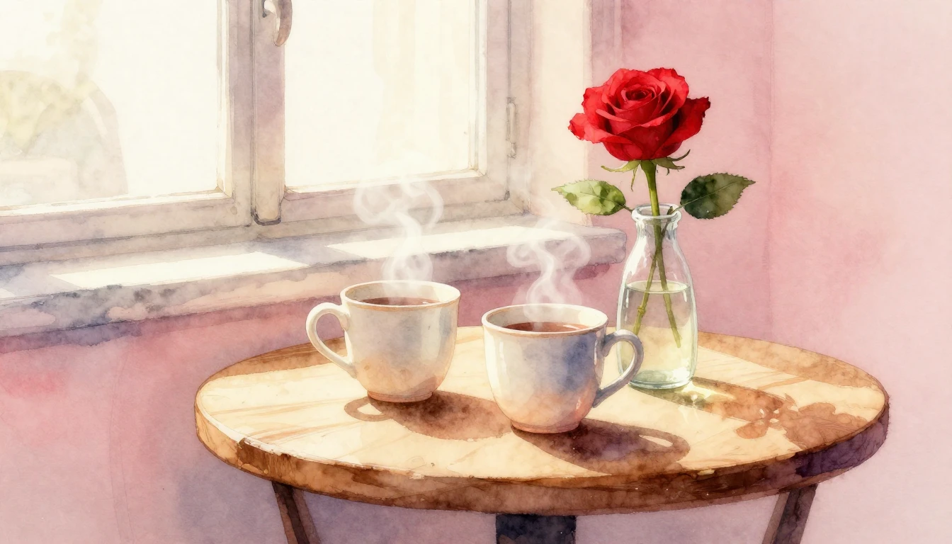 A soft and dreamy watercolor illustration of a cozy indoor s...