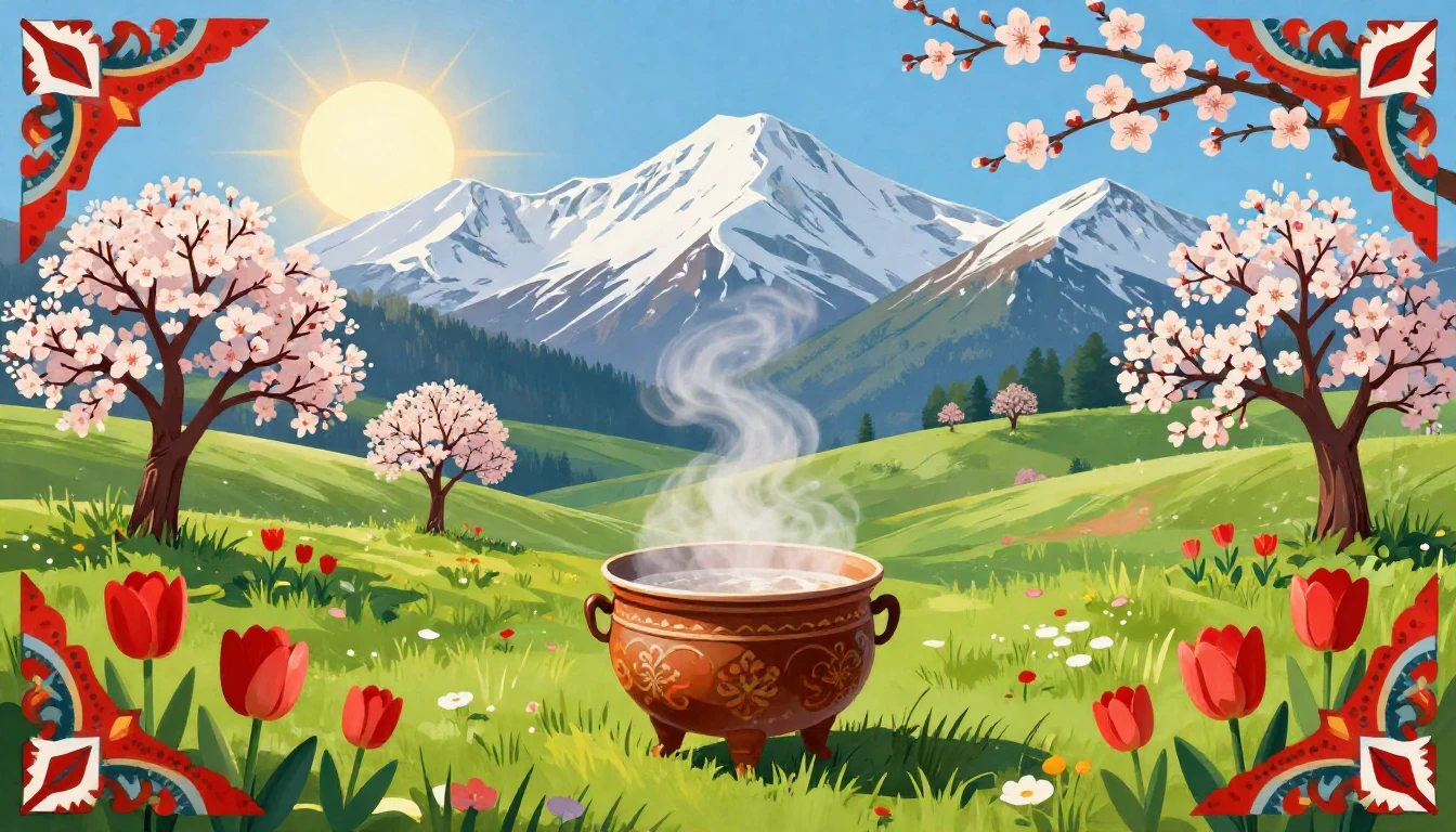 A vibrant and colorful illustration representing the Nooruz ...