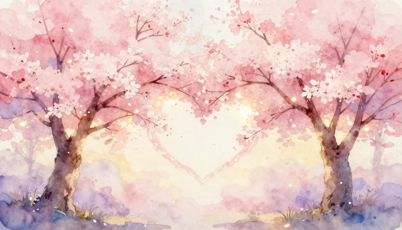 A beautiful watercolor painting of two delicate cherry bloss...