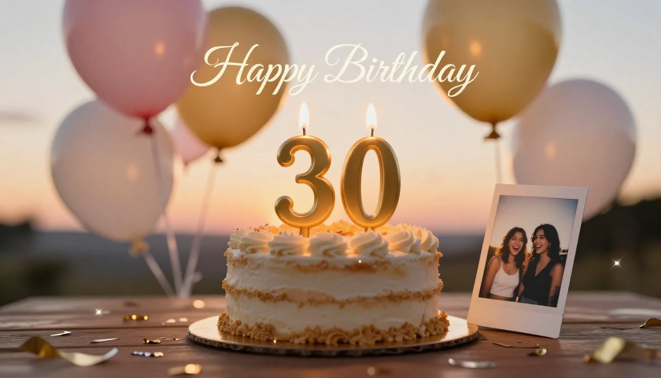 A warm and celebratory 30th birthday concept art. A beautifu...