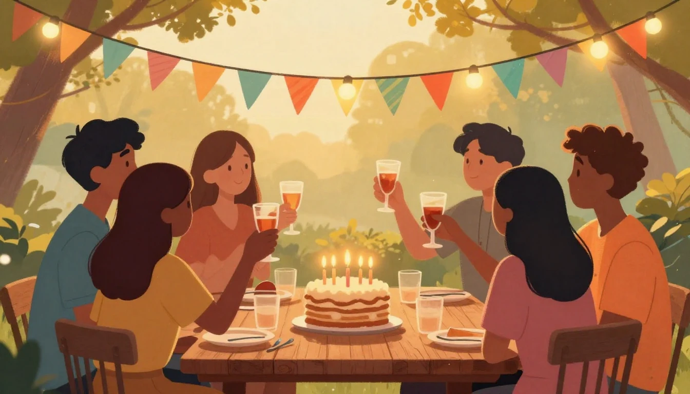 A heartwarming illustration of a birthday celebration betwee...