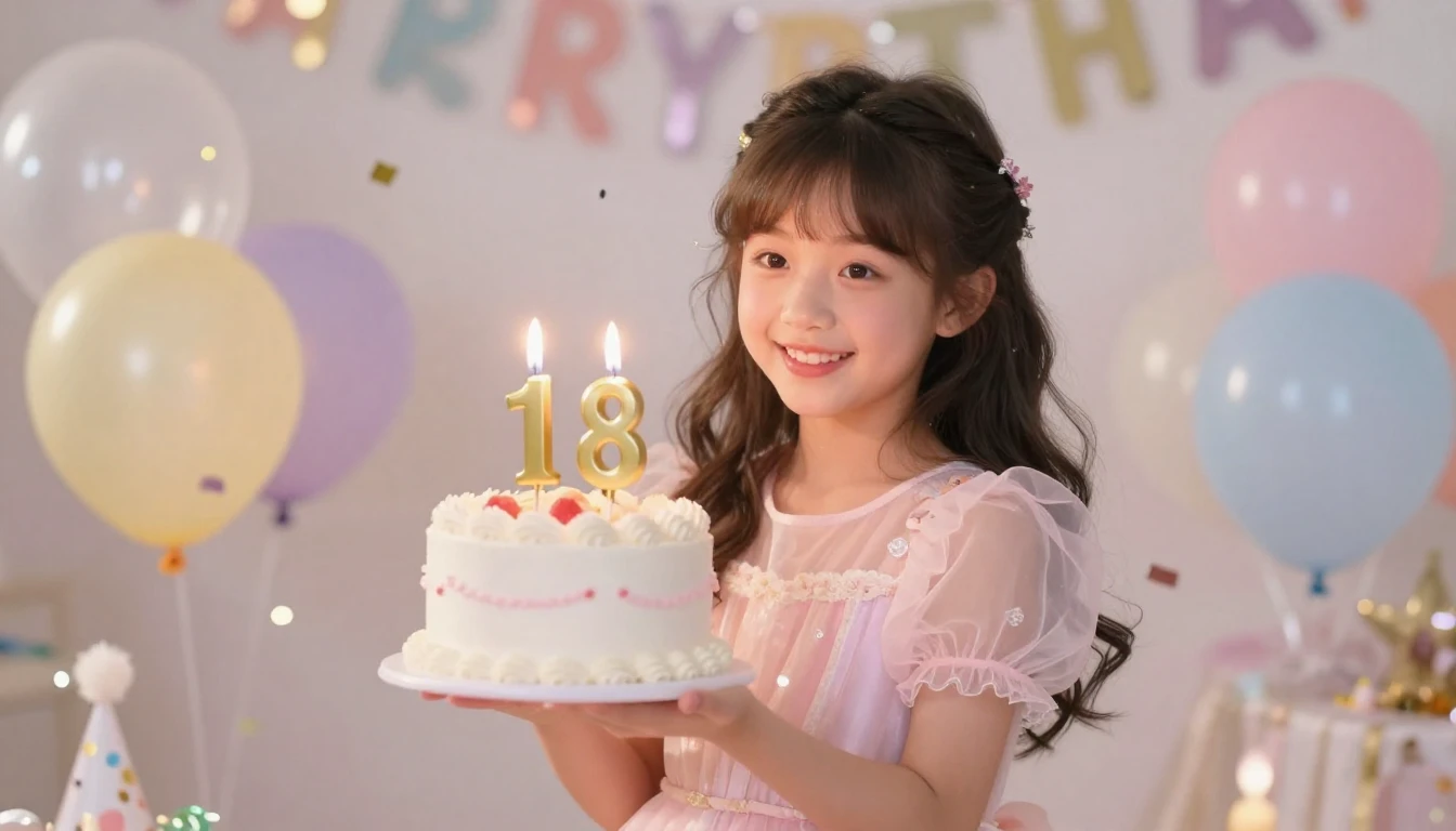 A beautiful young girl celebrating her 18th birthday, holdin...