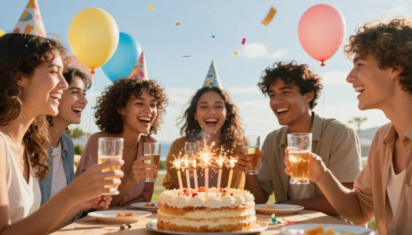 A bright and cheerful birthday celebration scene, featuring ...