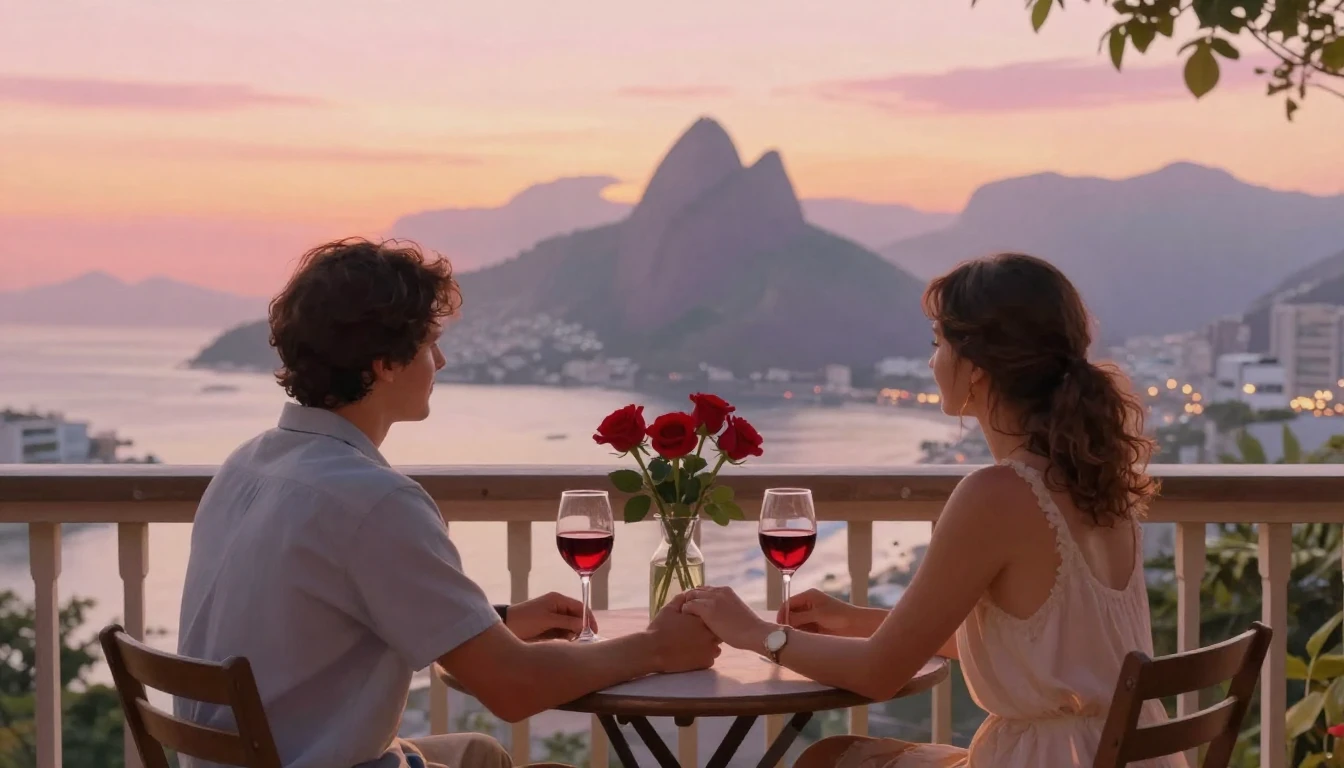 A romantic and dreamy scene featuring a couple sitting on a ...