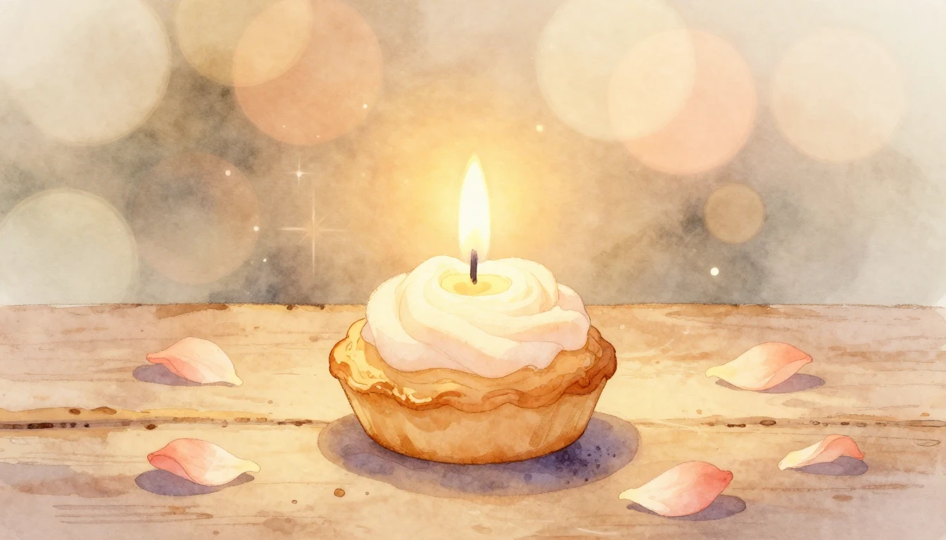 A delicate watercolor illustration of a glowing candle atop ...