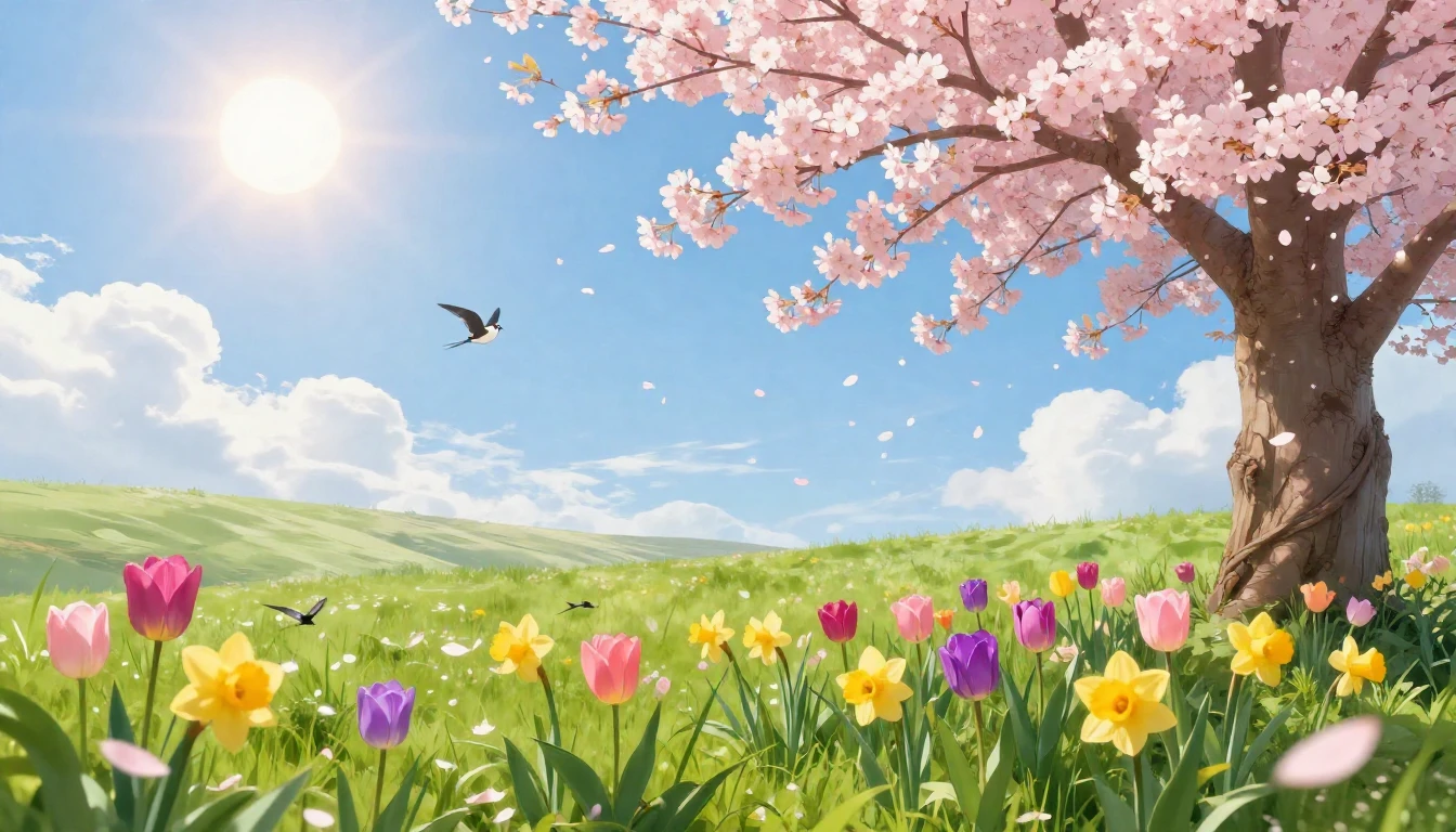 A vibrant and colorful scene depicting the arrival of spring...