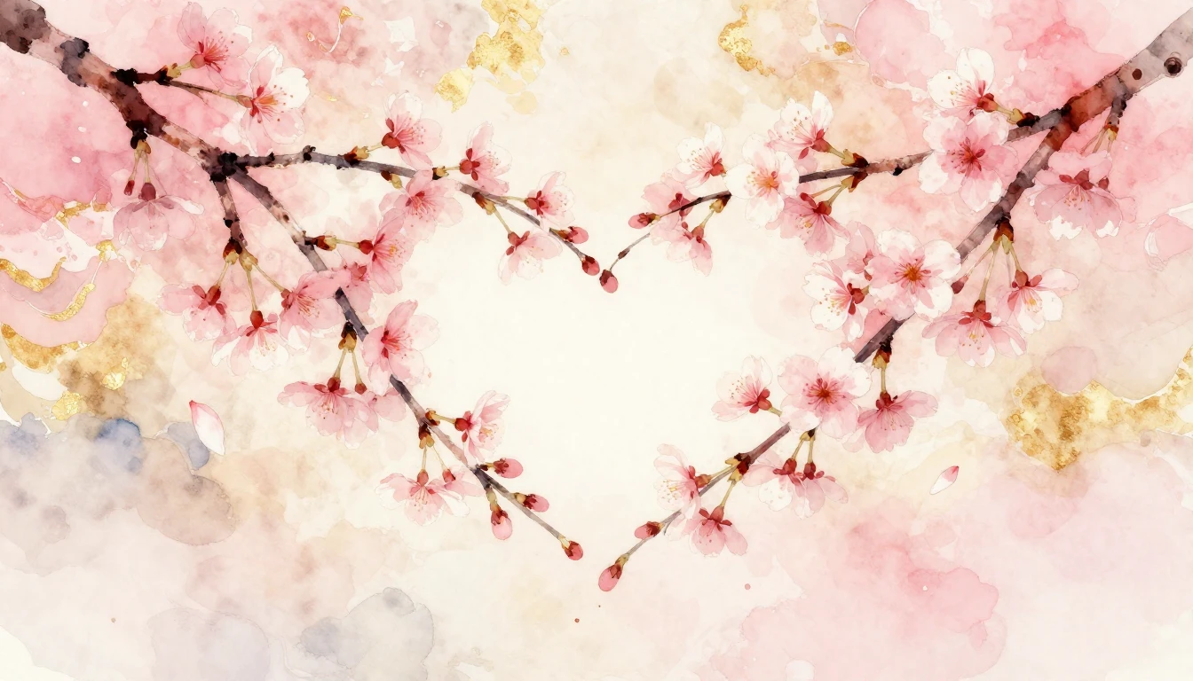 A beautiful watercolor painting of two delicate cherry bloss...