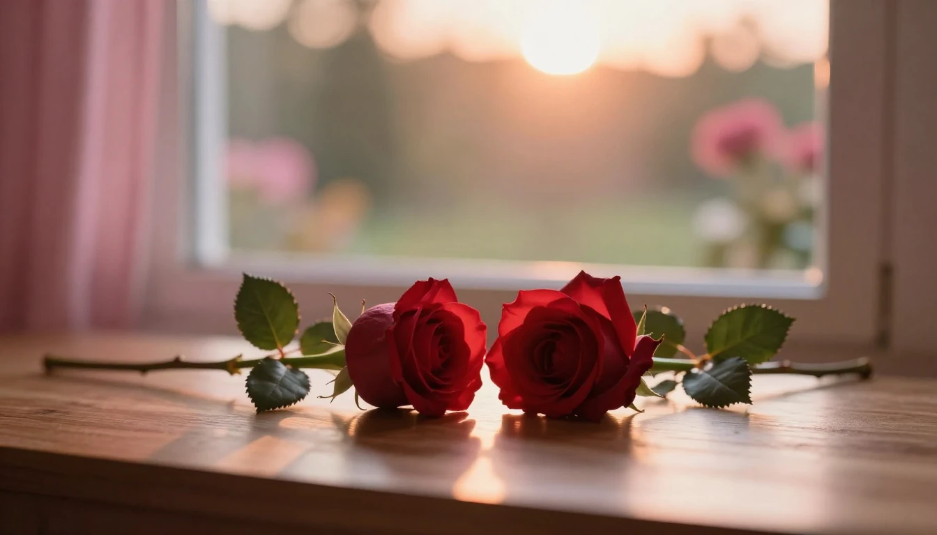 A delicate and ethereal scene featuring two intertwined silh...