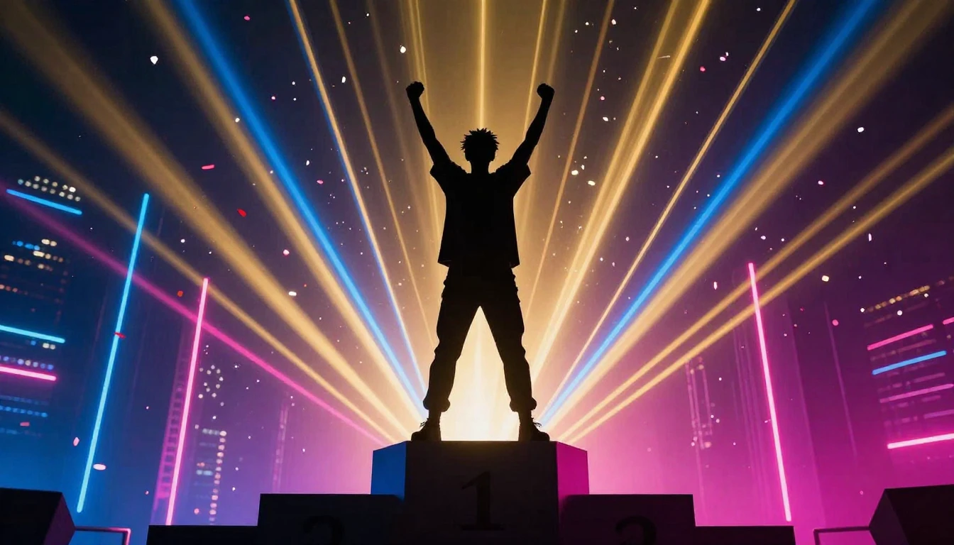 A vibrant and energetic scene depicting a silhouette of a pe...