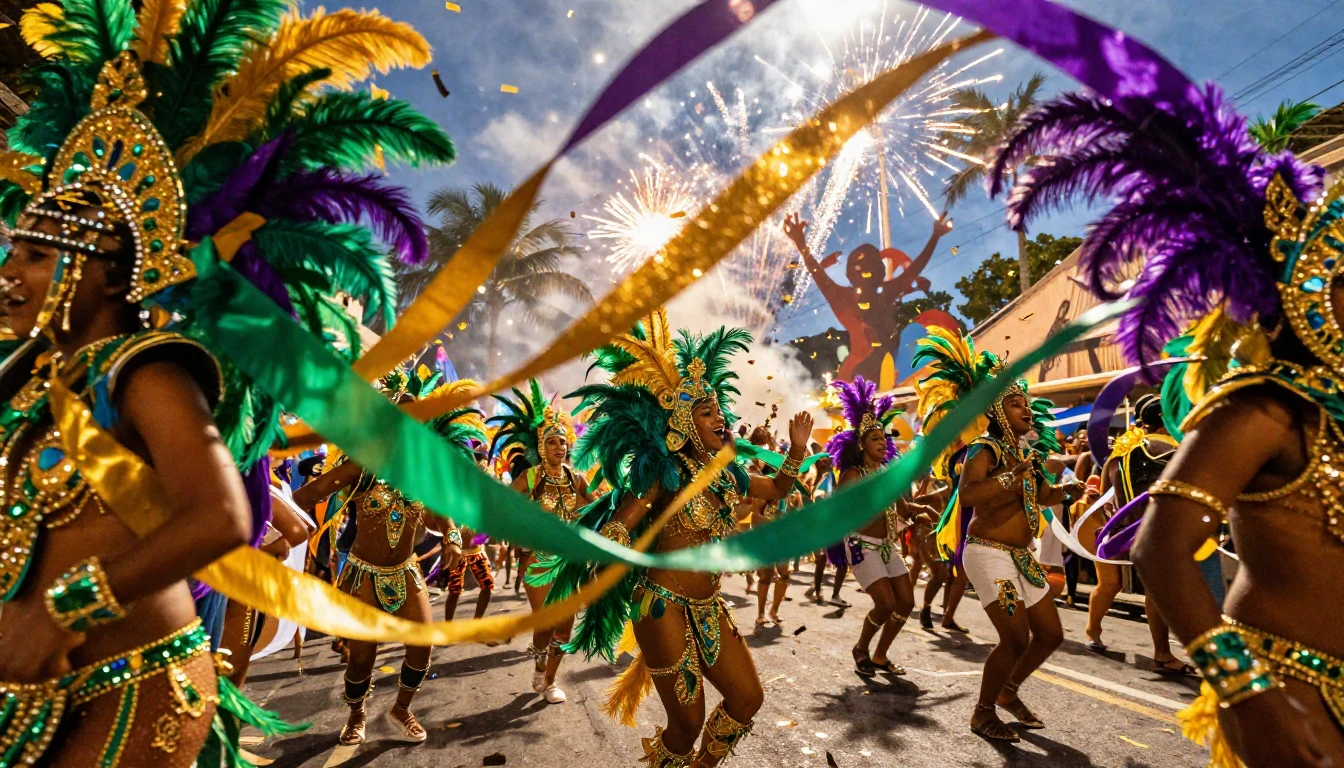 A burst of vibrant colors representing a grand street festiv...