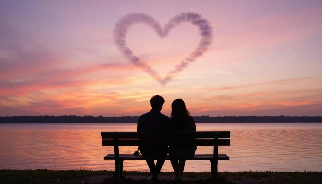 A romantic and intimate scene showing two silhouettes sittin...