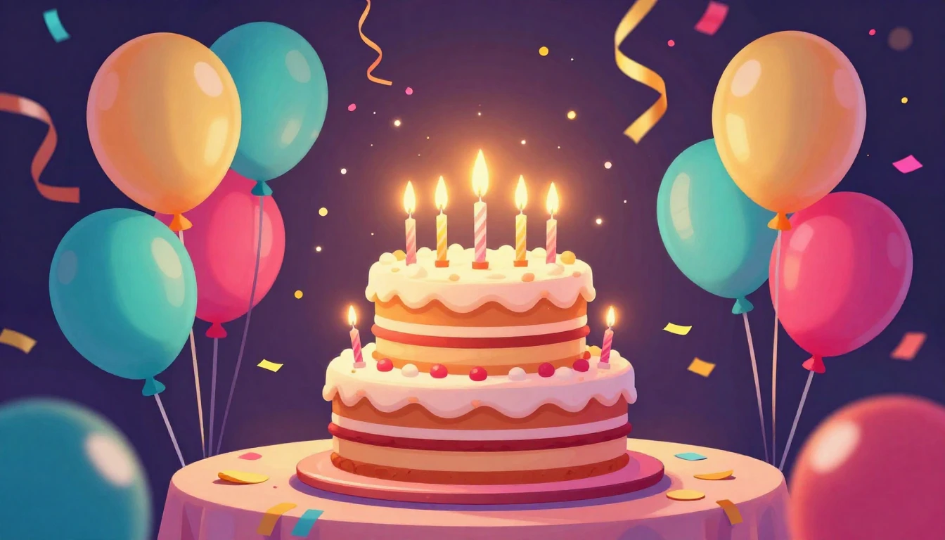 A vibrant and festive illustration representing a birthday c...