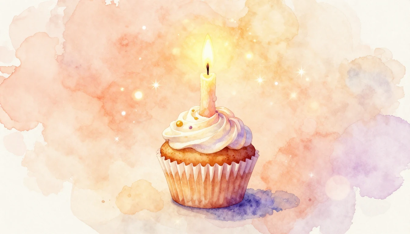 A soft watercolor painting of a single glowing candle on a s...