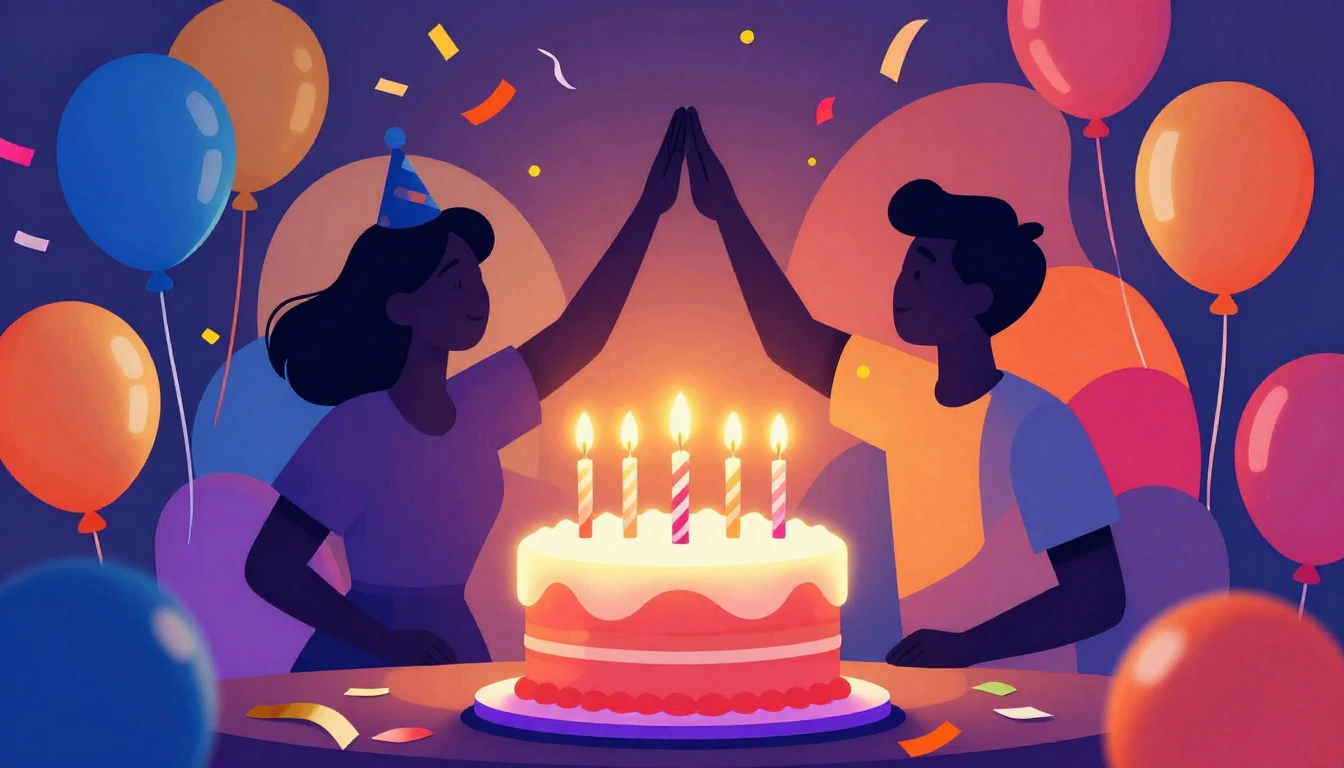 A vibrant and festive scene depicting a joyous birthday cele...