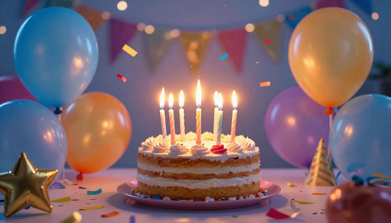 A vibrant and colorful scene representing a birthday celebra...