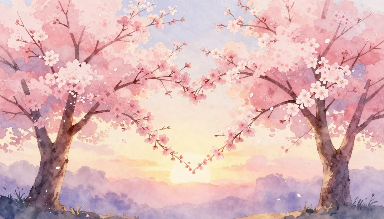 A beautiful watercolor painting of two delicate cherry bloss...