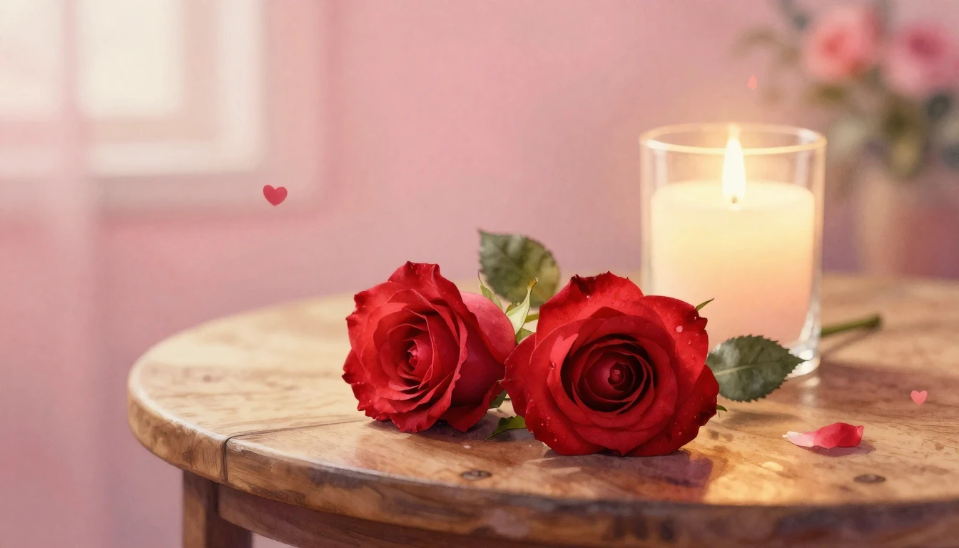 A beautiful watercolor painting of two delicate red roses re...