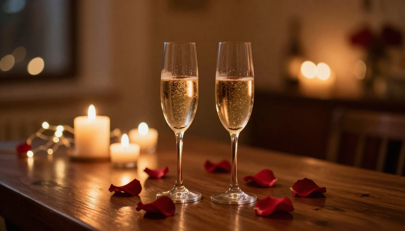 A romantic and dreamlike scene featuring two elegant glasses...