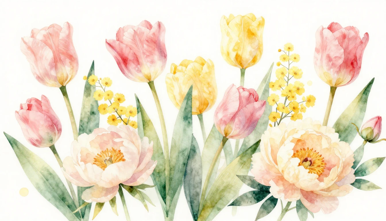 A beautiful watercolor painting of delicate spring flowers i...