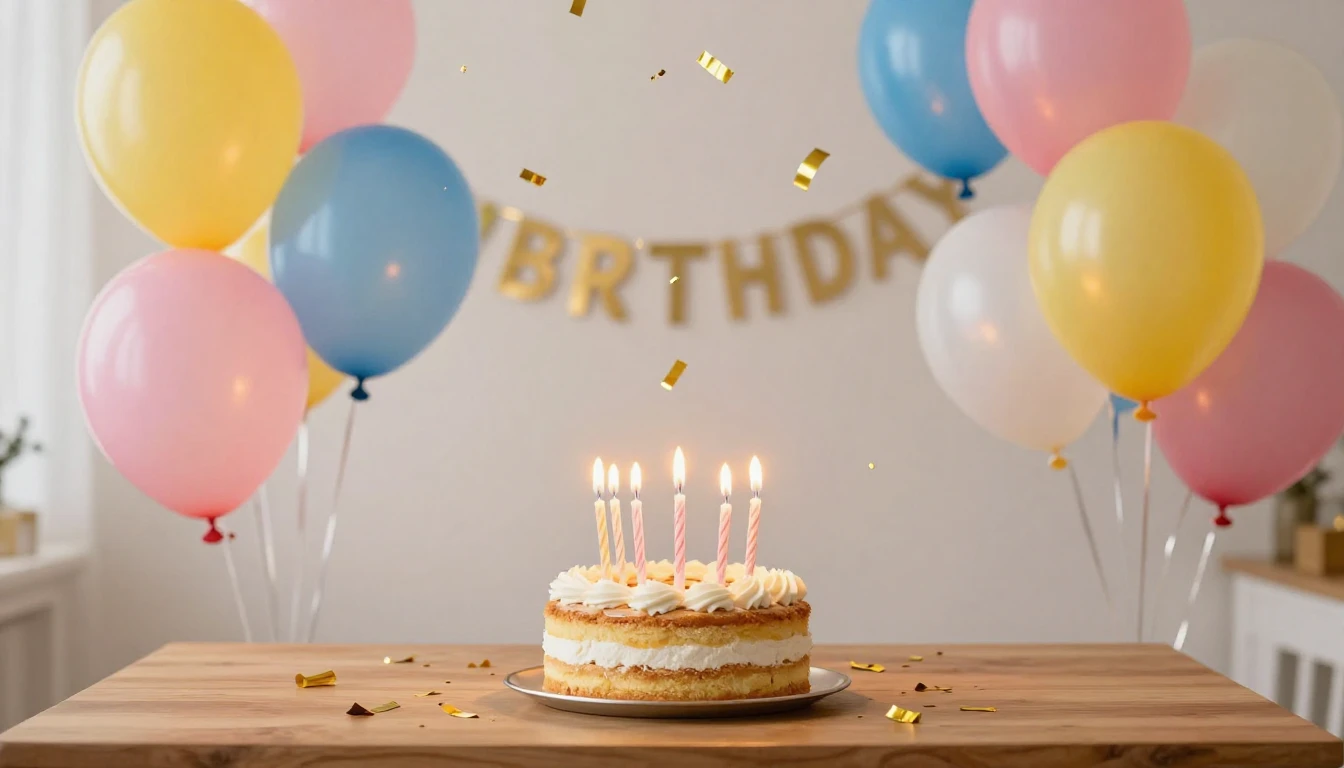 A bright and festive birthday celebration scene, colorful ba...