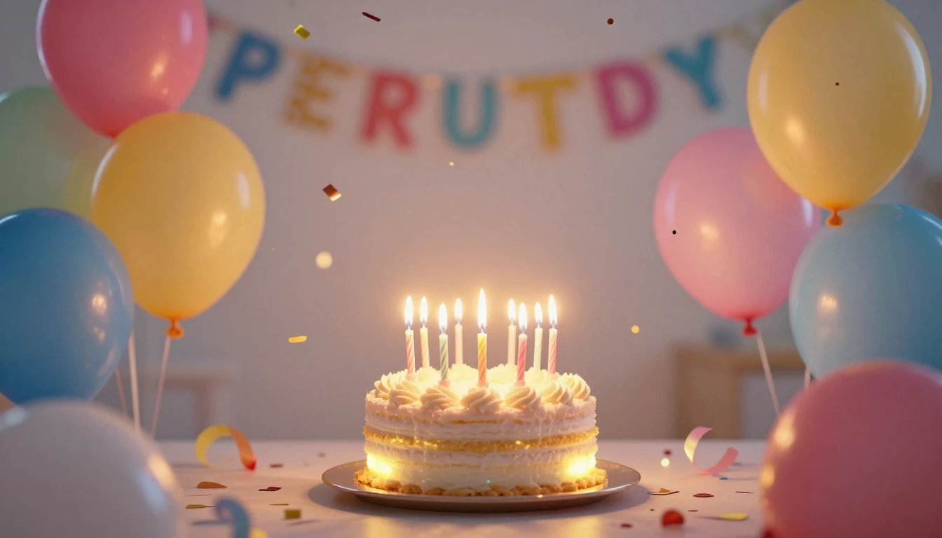 A festive and vibrant birthday celebration scene, colorful b...