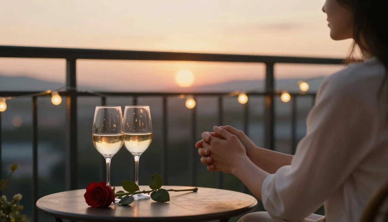 A romantic and intimate scene of a couple holding hands on a...