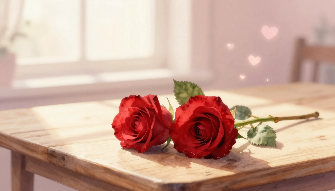 A beautiful watercolor painting of two delicate red roses in...