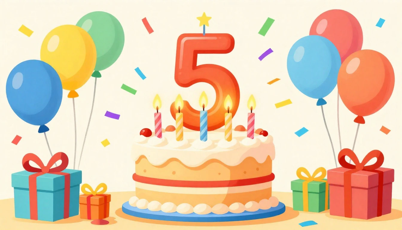 A bright and colorful illustration of a birthday party for a...