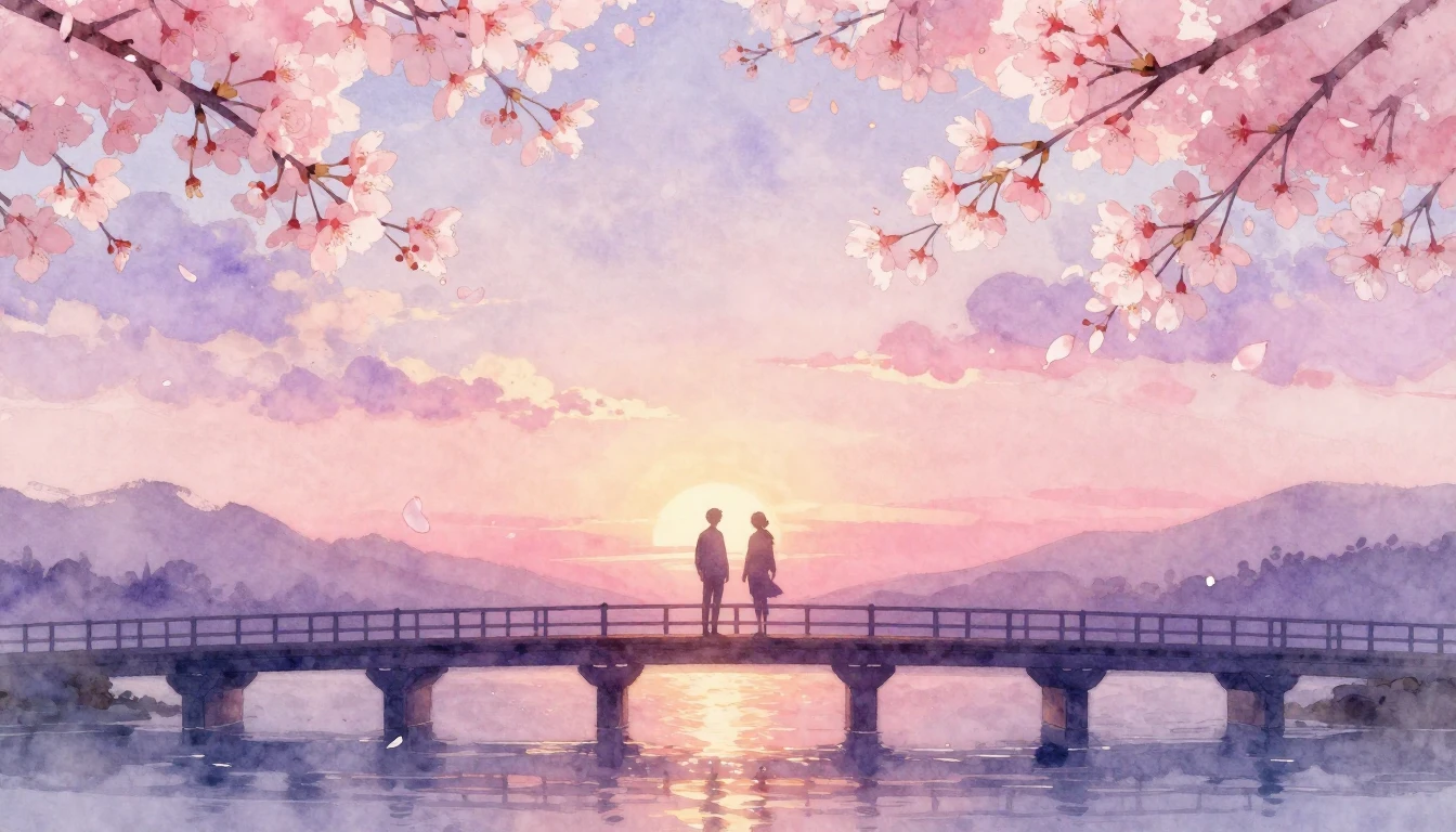 A beautiful watercolor painting of two silhouettes standing ...