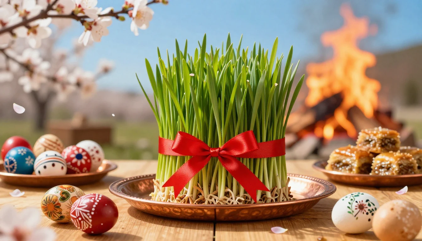 A vibrant and colorful scene celebrating the arrival of spri...