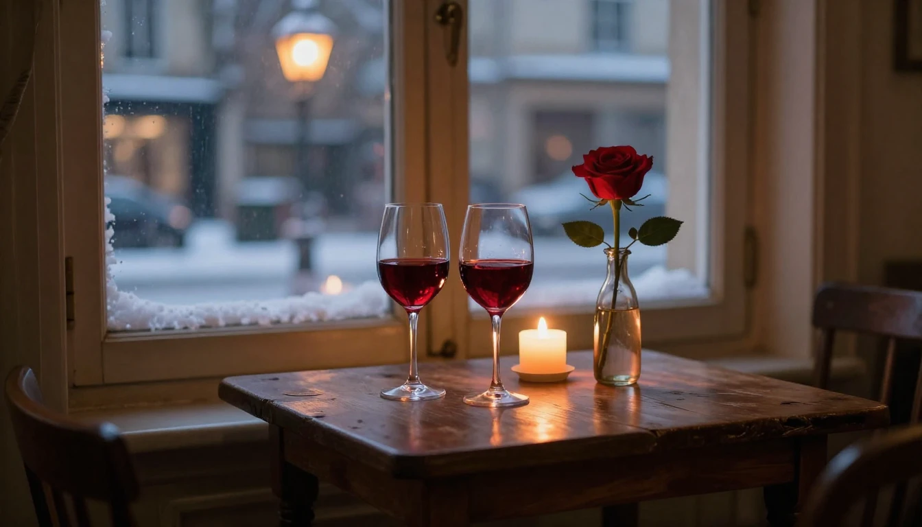 A romantic and intimate composition focusing on a small, rus...