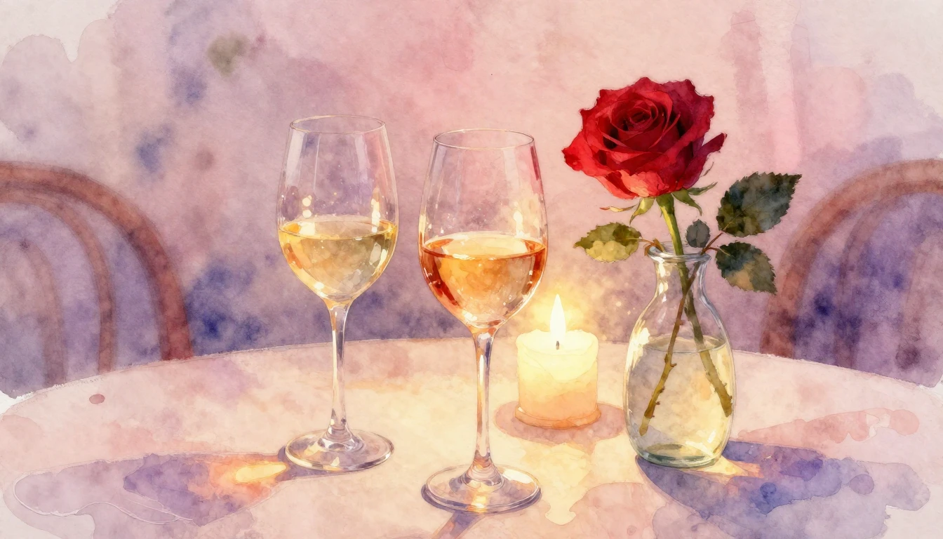 A beautiful watercolor painting of a cozy, romantic setting....