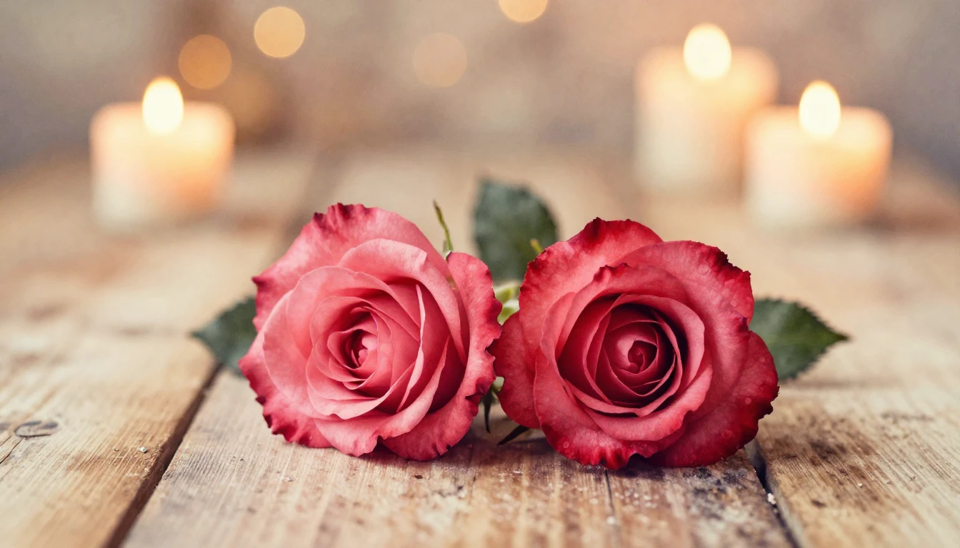 A soft watercolor painting of two delicate red roses intertw...