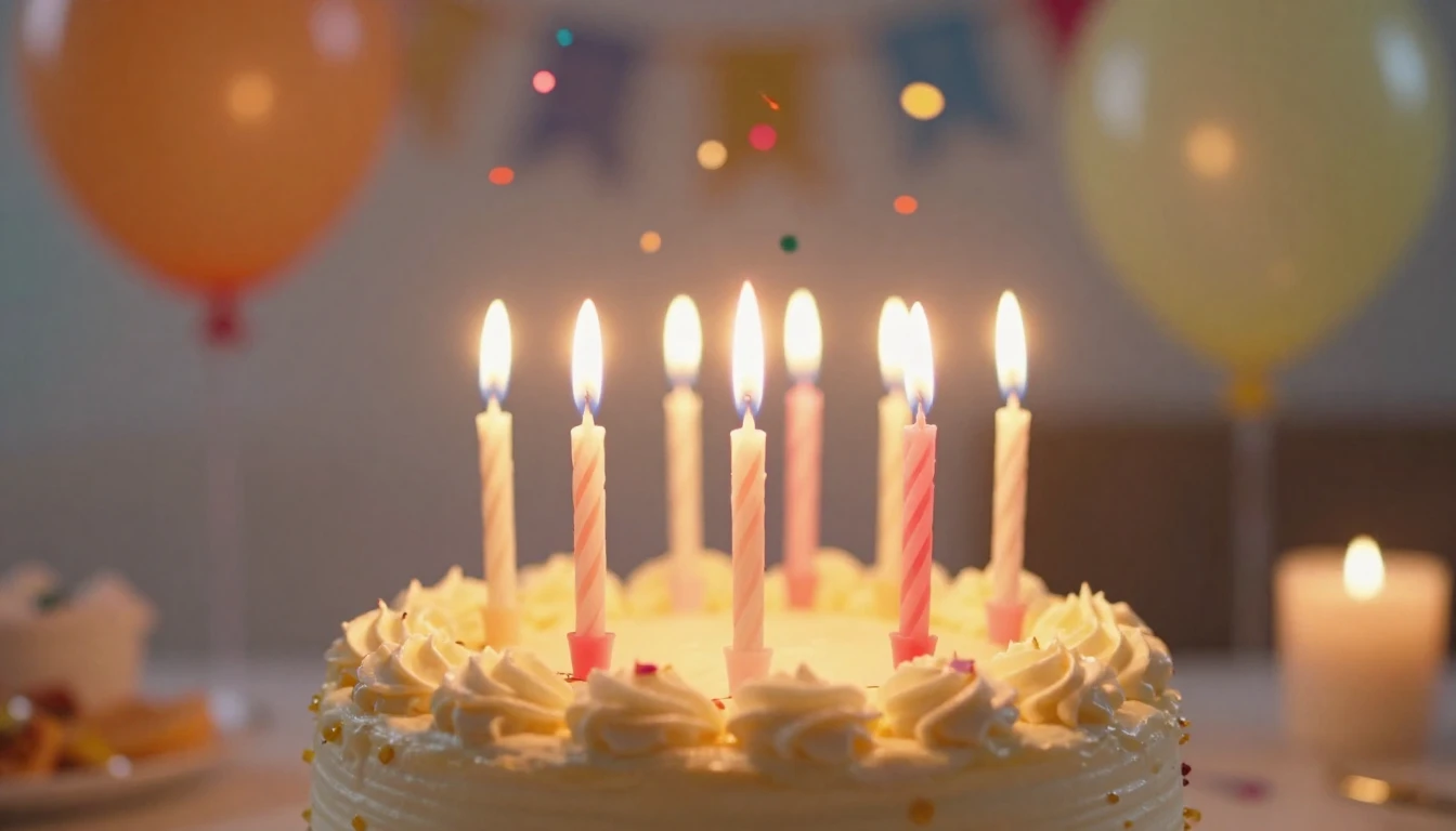 A warm and celebratory birthday scene, close-up of a delicio...