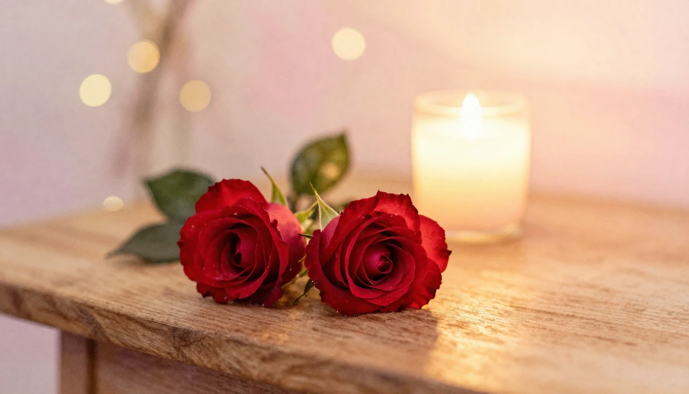 A soft watercolor painting of two delicate red roses resting...