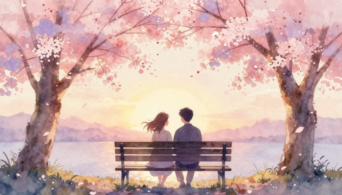 A delicate watercolor painting of two intertwined silhouette...