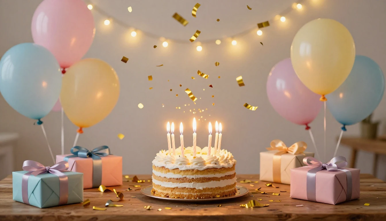 A vibrant and joyful birthday celebration scene. A beautiful...