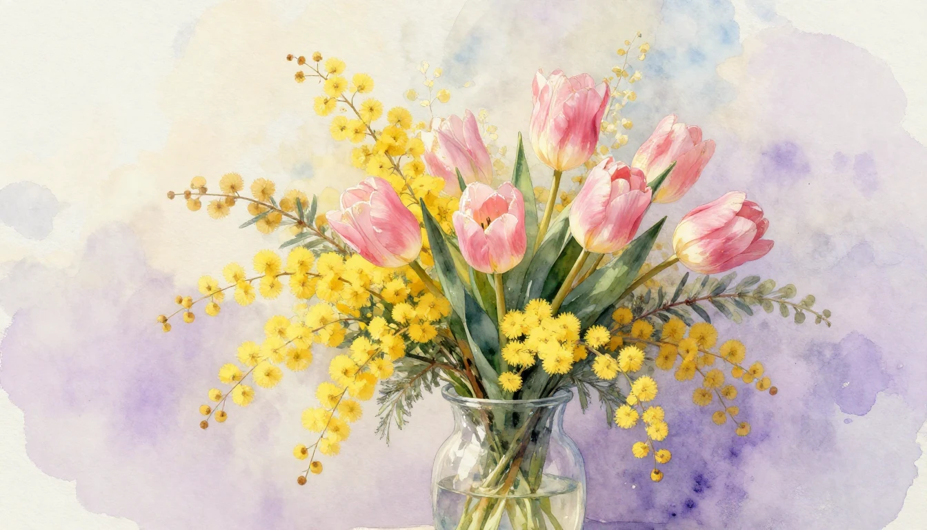 A delicate watercolor painting showcasing a lush bouquet of ...