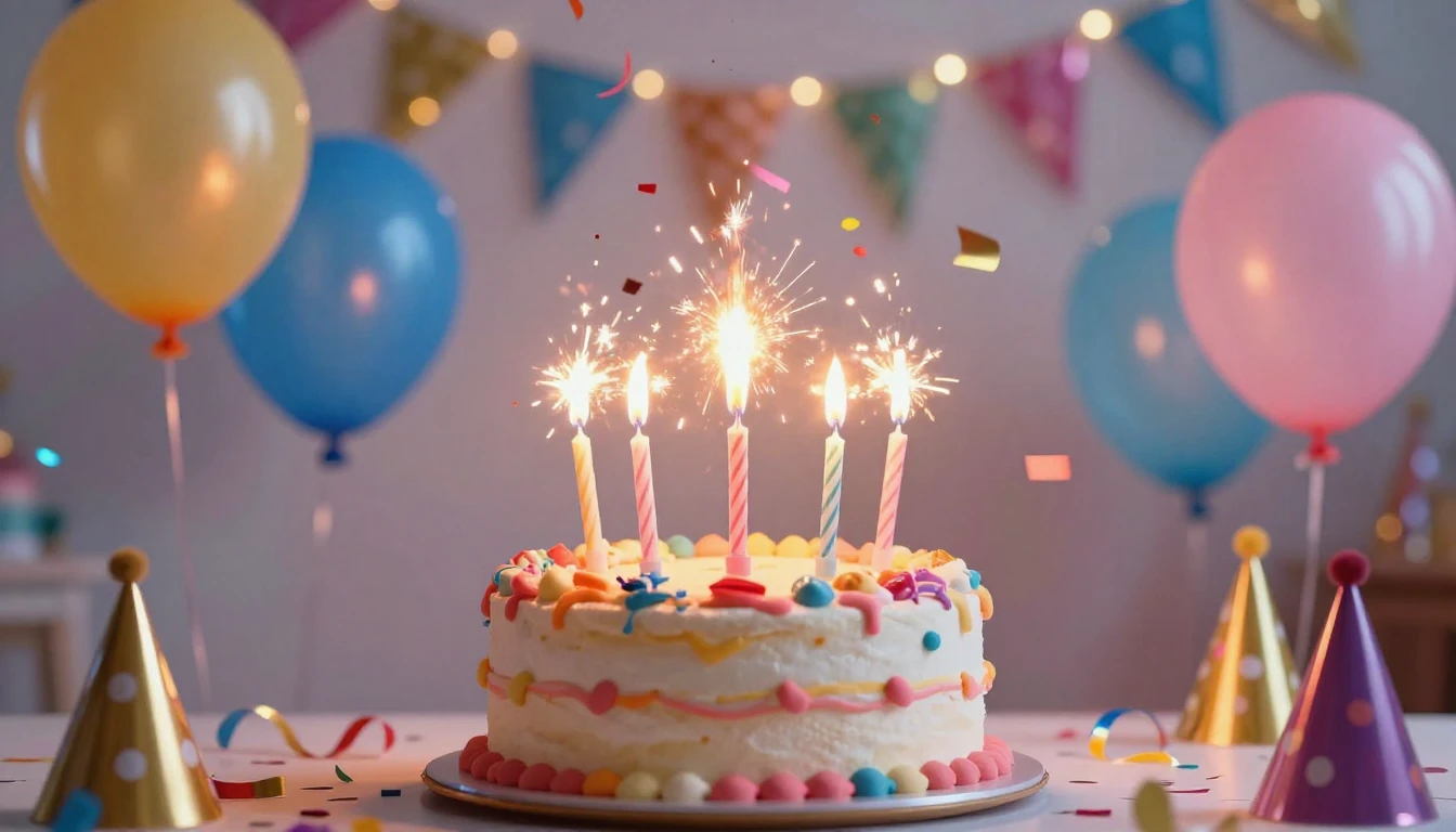 A vibrant and festive birthday celebration scene, centered a...